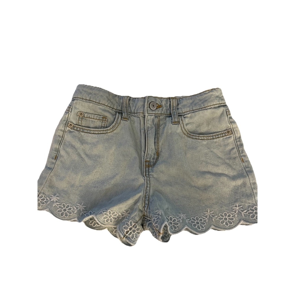 Thereabouts Shortie Girls Sz 10 Adjustable Waist Lgt Denim Shorts Scalloped Hem